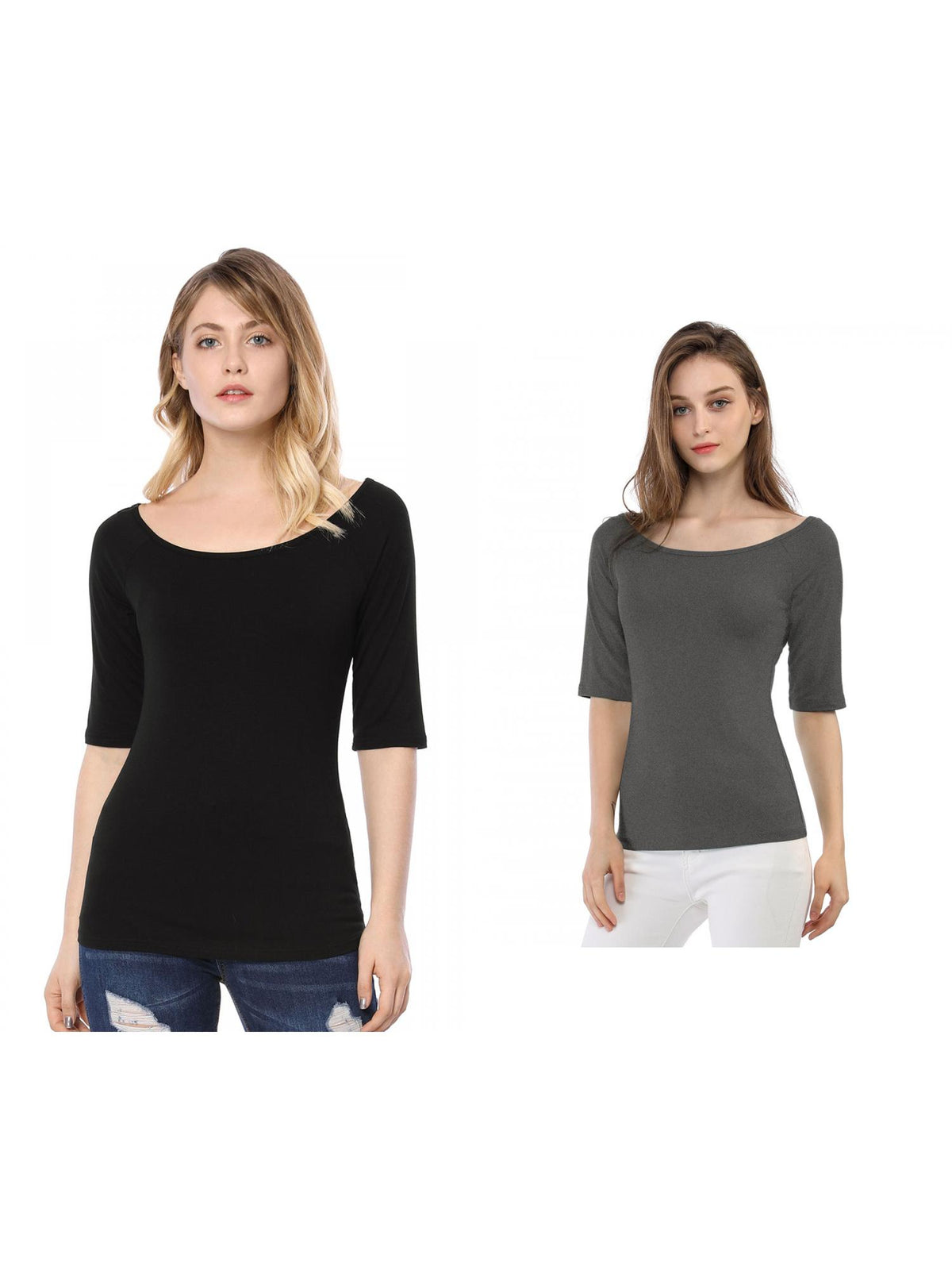 [PACK SALES] Women's 2 Pieces Half Sleeves Boat Neck Fitted Layering Top T-Shirt
