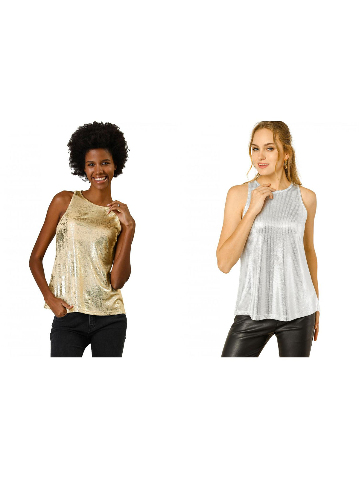 [PACK SALES] Women's 2 Pieces Metallic Crew Neck Sleeveless Cam Tank Top