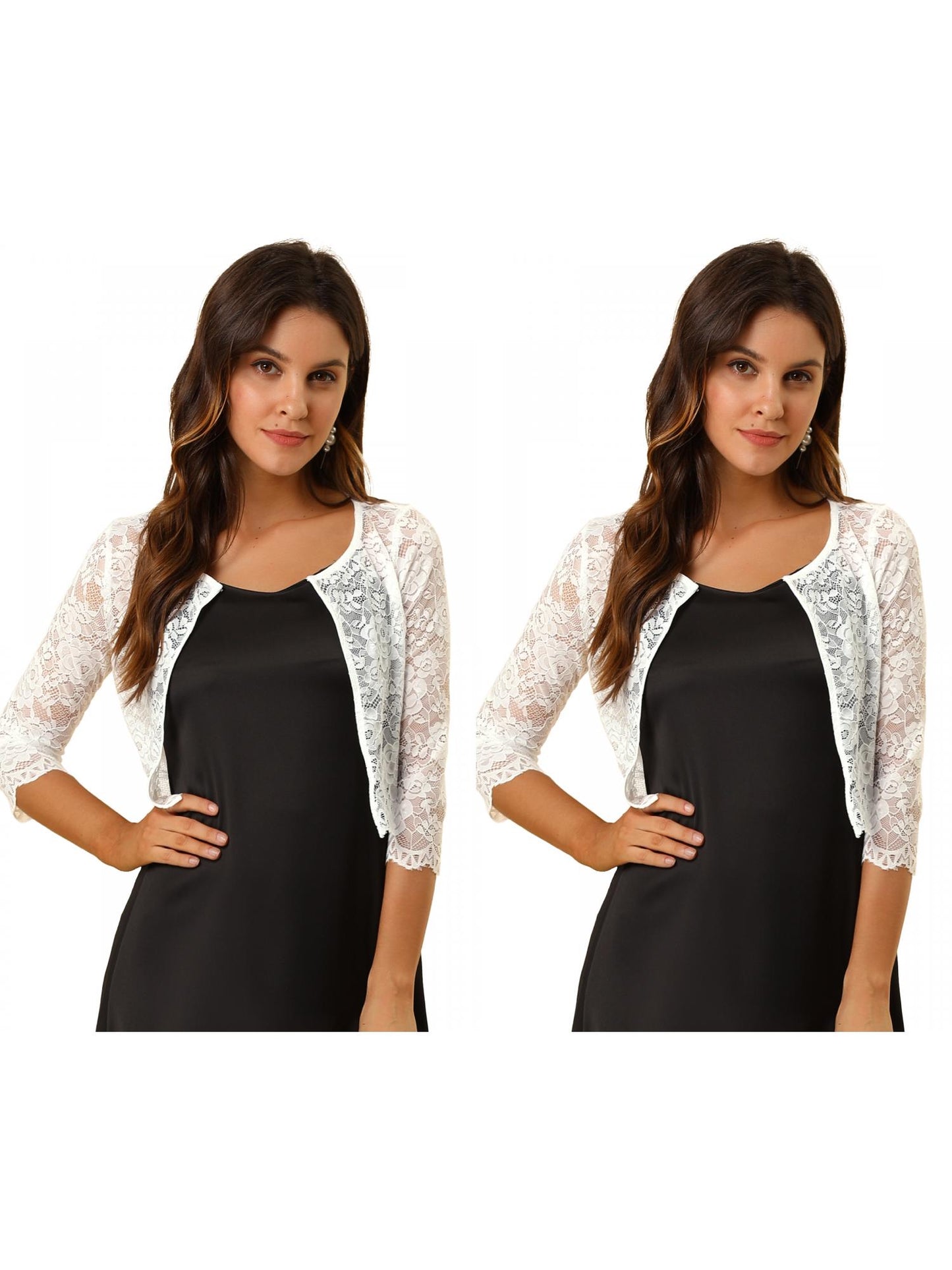 [PACK SALES] Women's 2 Pieces Open Front 3/4 Sleeve Sheer Floral Lace Cropped Shrug Cardigan