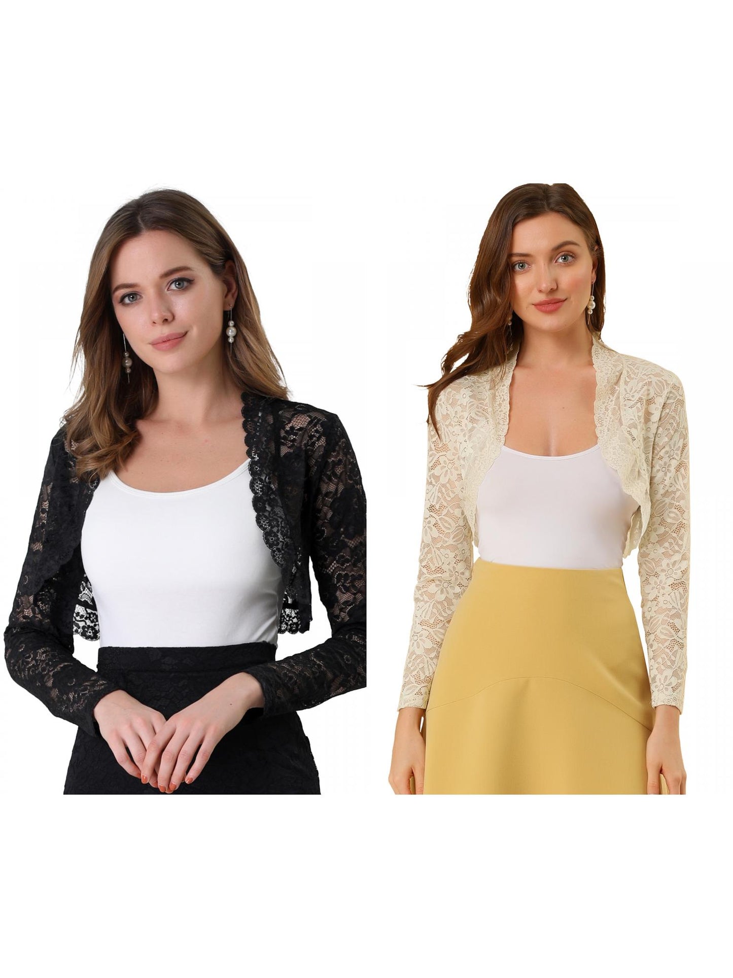 [PACK SALES] Women's 2 Pieces Floral Lace Sheer Open Front Bolero Shrug Cropped Cardigan