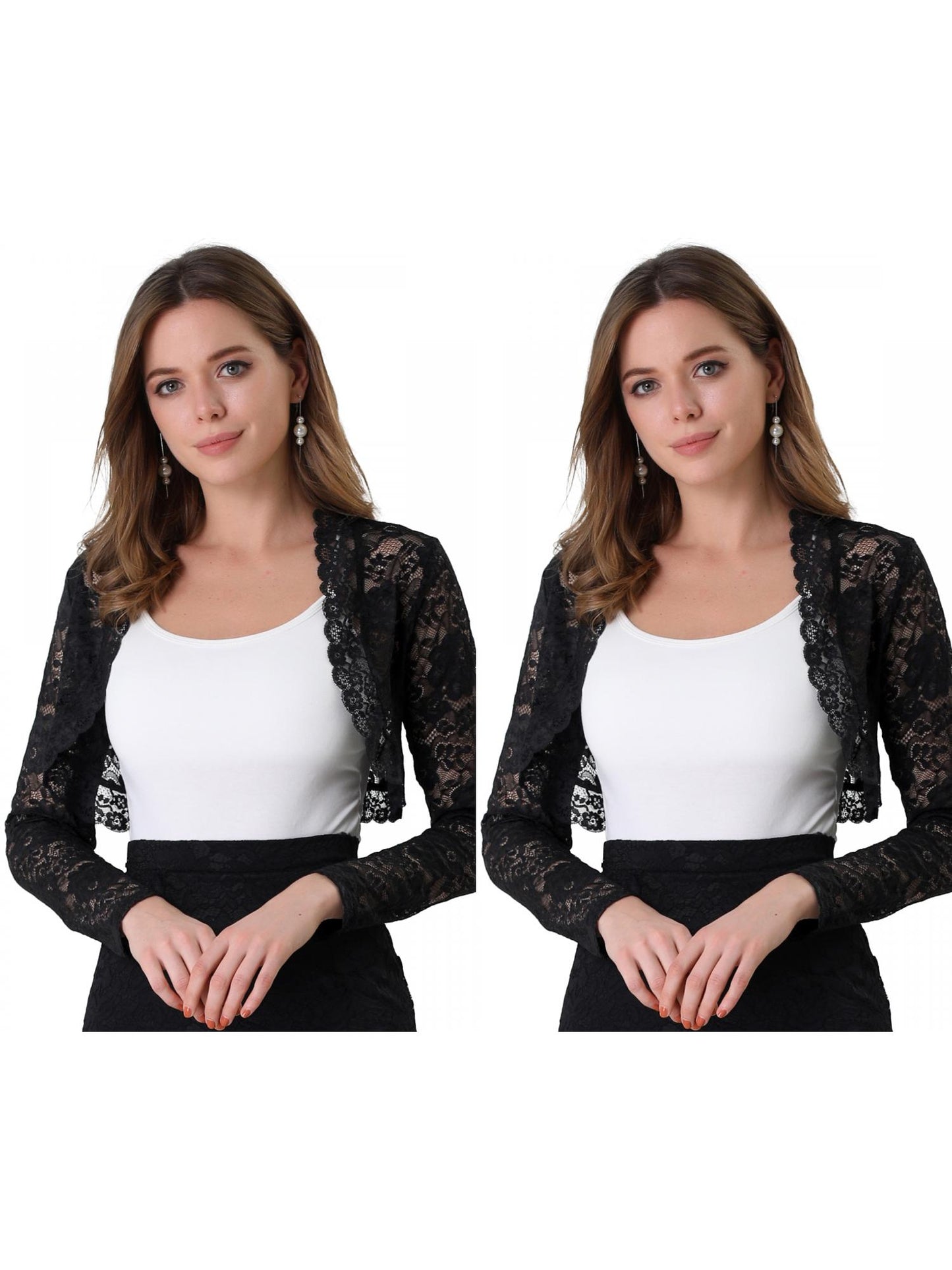 [PACK SALES] Women's 2 Pieces Floral Lace Sheer Open Front Bolero Shrug Cropped Cardigan