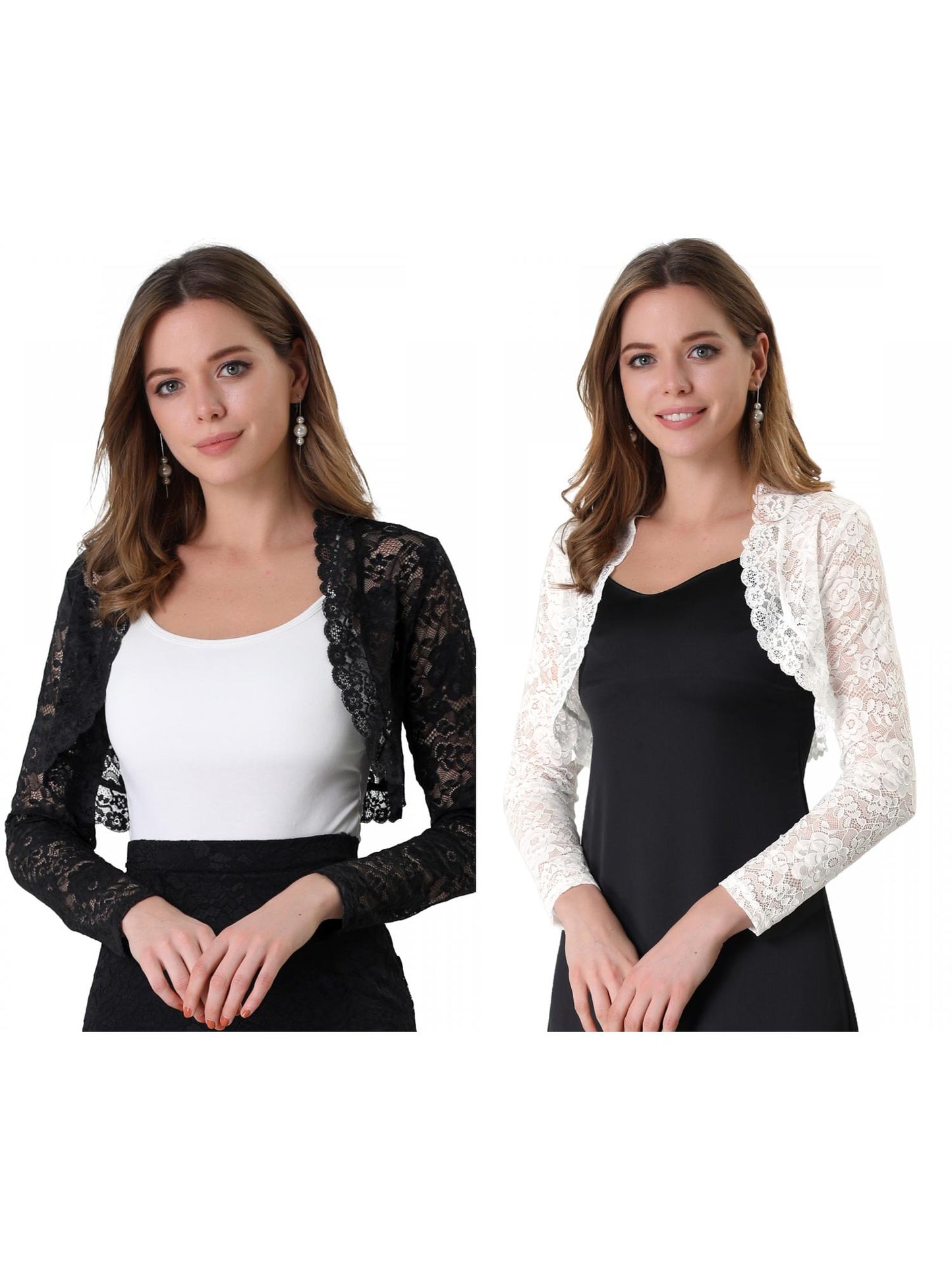 [PACK SALES] Women's 2 Pieces Floral Lace Sheer Open Front Bolero Shrug Cropped Cardigan