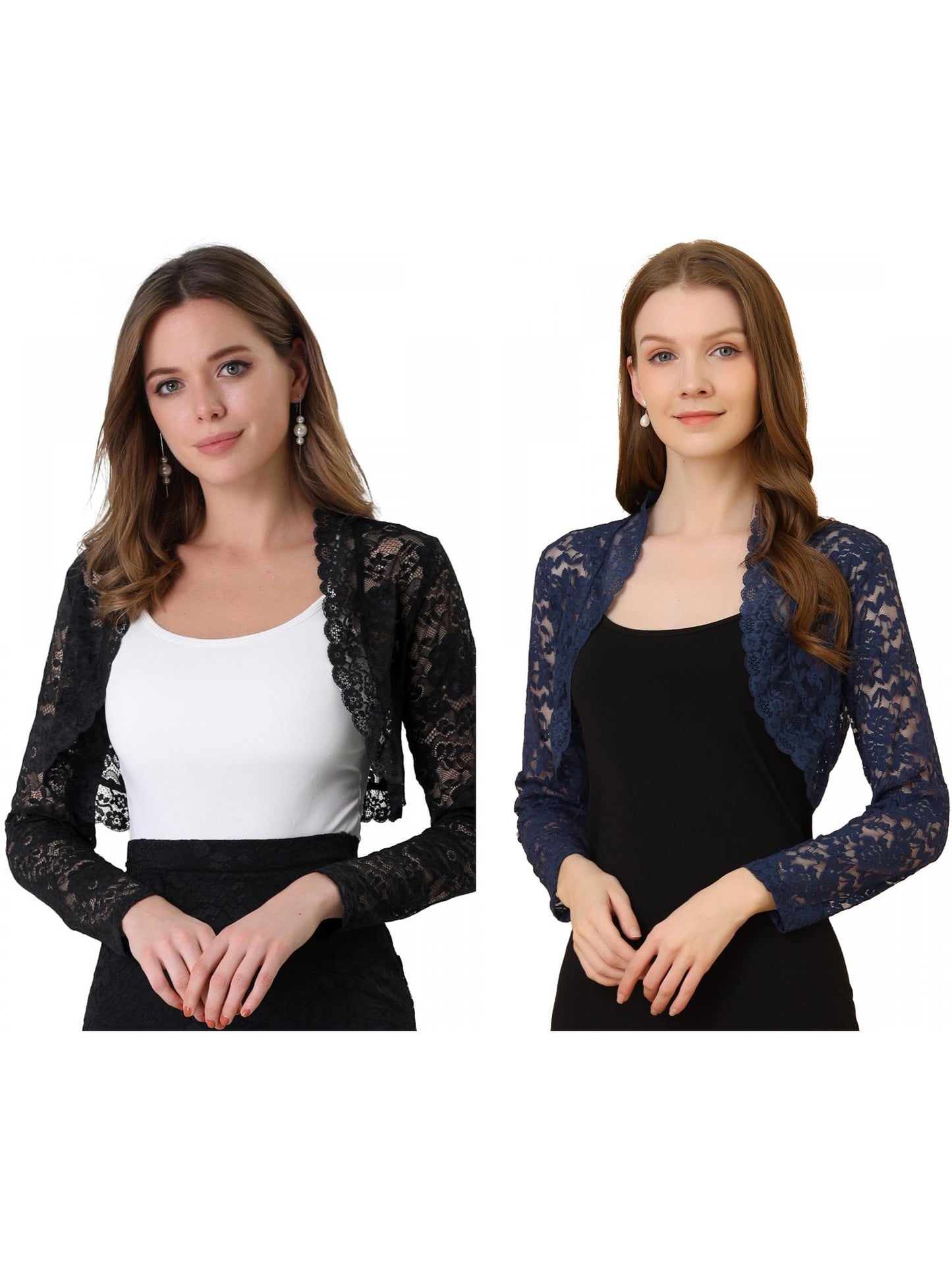 [PACK SALES] Women's 2 Pieces Floral Lace Sheer Open Front Bolero Shrug Cropped Cardigan