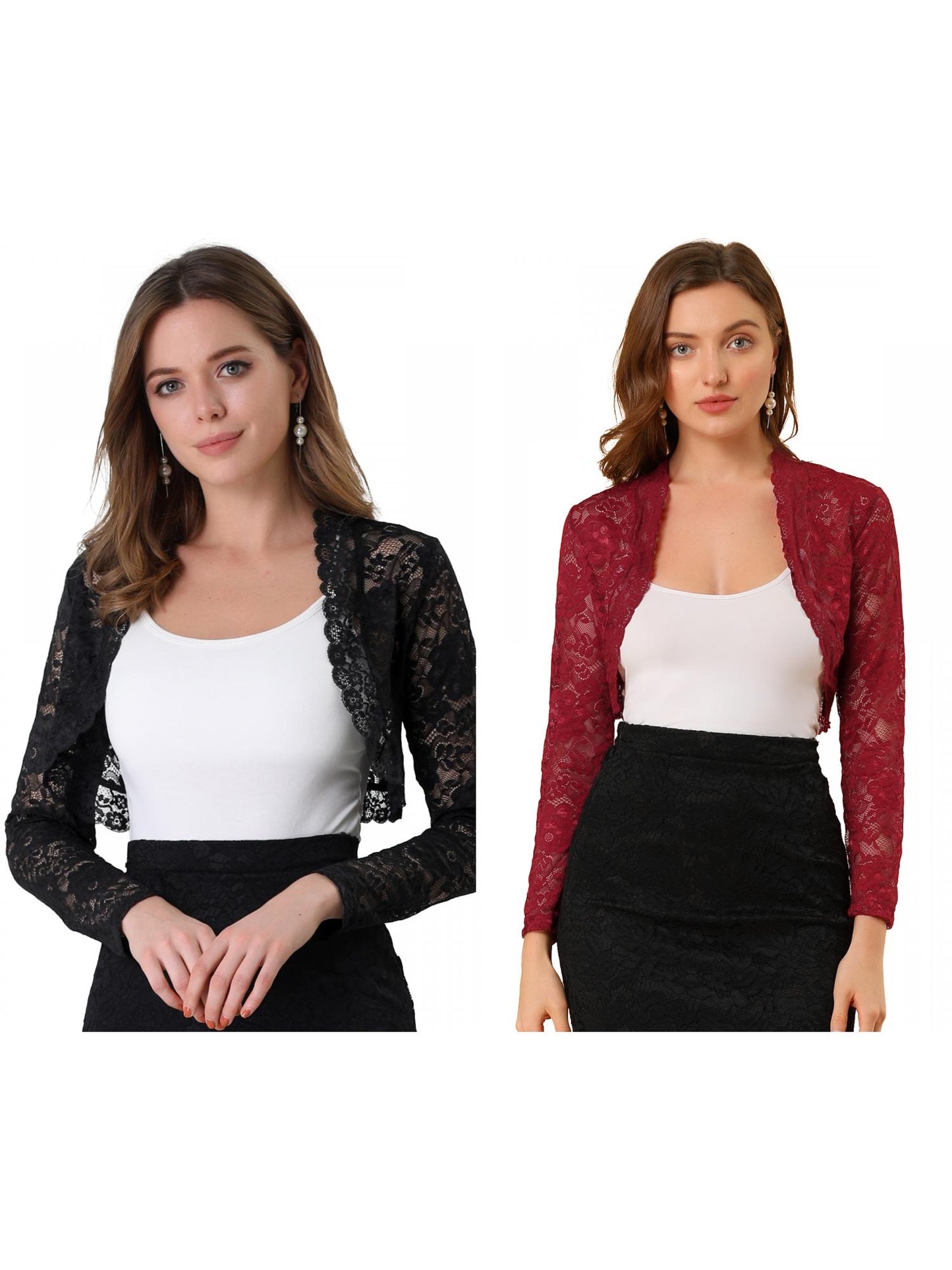 [PACK SALES] Women's 2 Pieces Floral Lace Sheer Open Front Bolero Shrug Cropped Cardigan