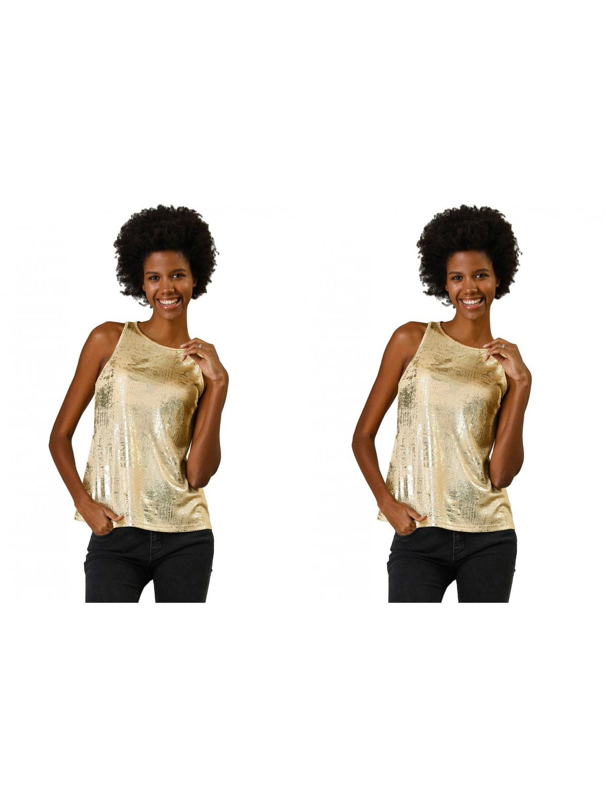 [PACK SALES] Women's 2 Pieces Metallic Crew Neck Sleeveless Cam Tank Top