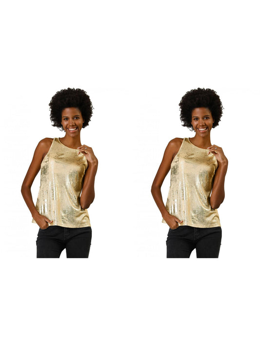 [PACK SALES] Women's 2 Pieces Metallic Crew Neck Sleeveless Cam Tank Top