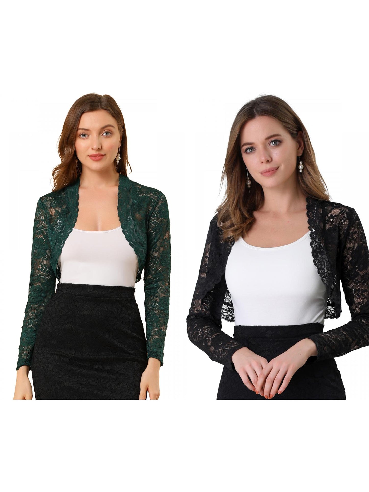 [PACK SALES] Women's 2 Pieces Floral Lace Sheer Open Front Bolero Shrug Cropped Cardigan