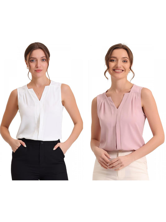 [PACK SALES] Women's 2 Pieces Chiffon V Neck Sleeveless Office Work Shirts