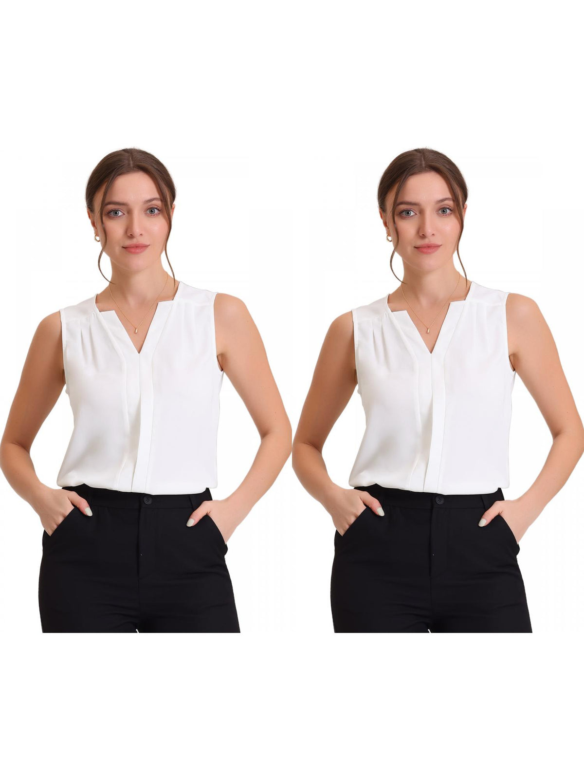 [PACK SALES] Women's 2 Pieces Chiffon V Neck Sleeveless Office Work Shirts