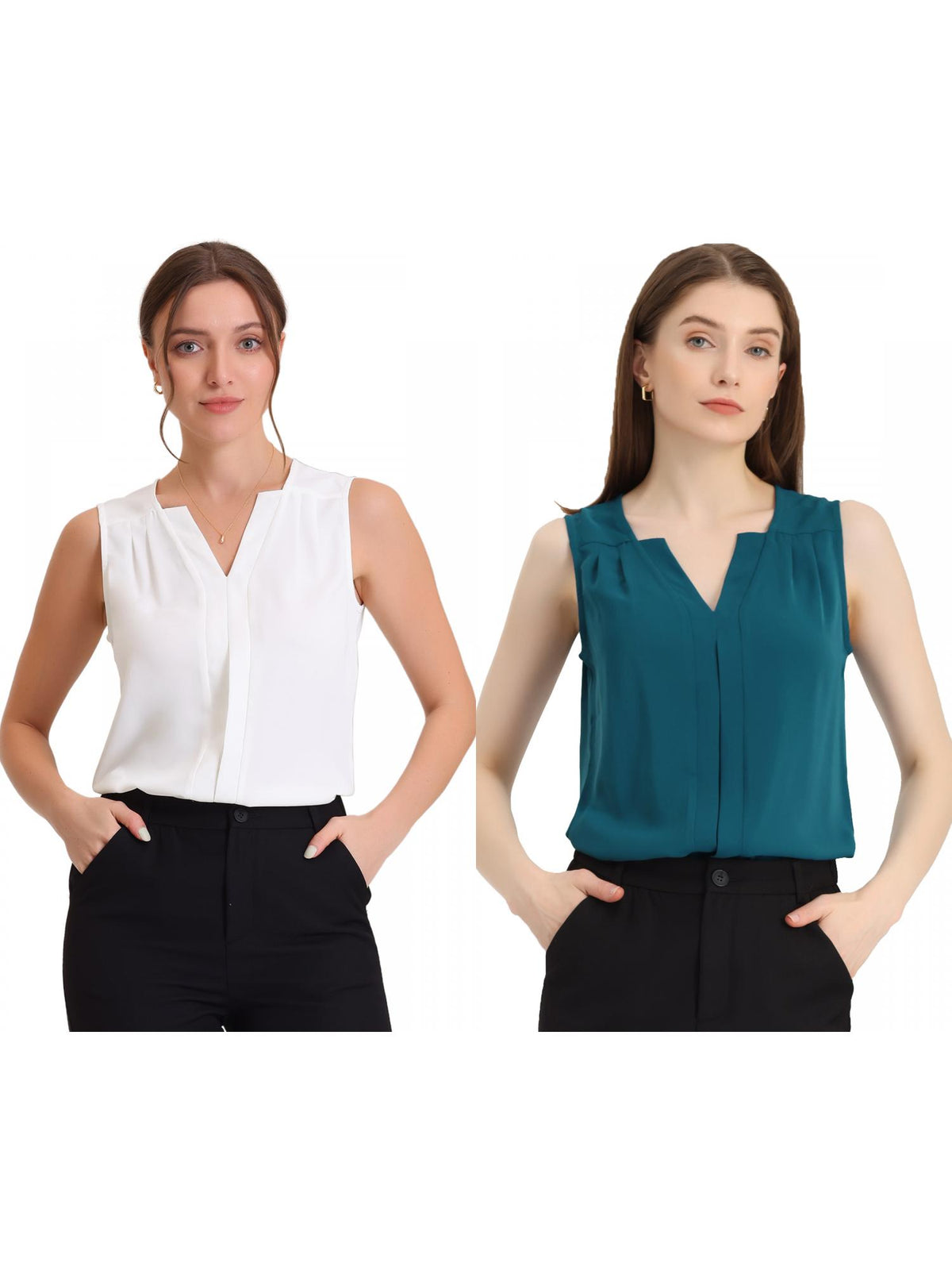 [PACK SALES] Women's 2 Pieces Chiffon V Neck Sleeveless Office Work Shirts