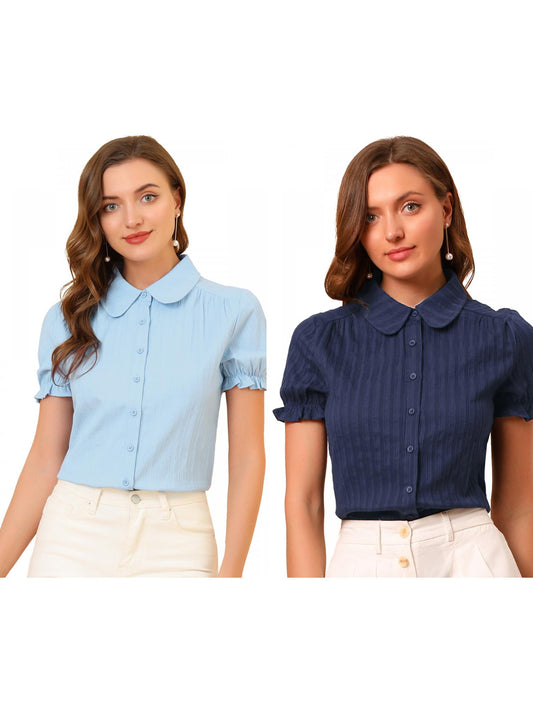 [PACK SALES] Women's 2 Pieces Cotton Frilled Top Turndown Collar Striped Shirt