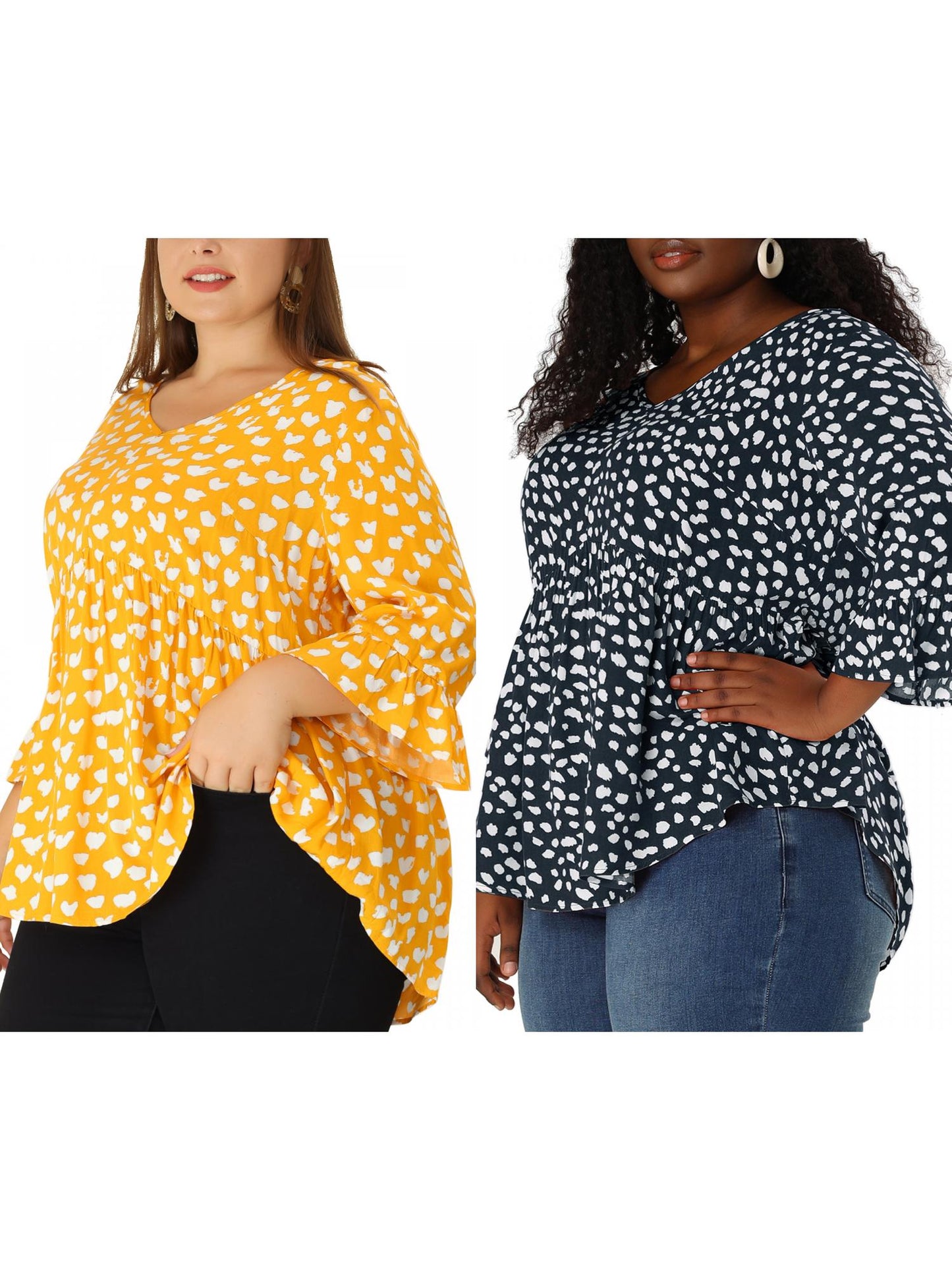 [PACK SALES] Women Plus Size 2 Pieces Blouse Babydoll Polka Dots 3/4 Sleeve Peplum Tops