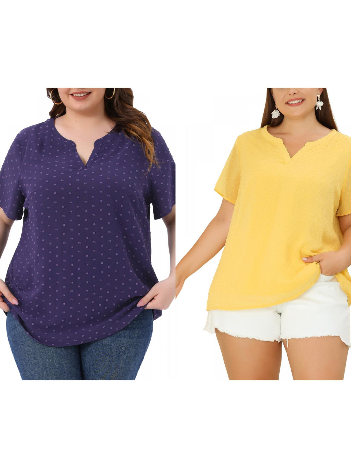 [PACK SALES] Women's Plus Size 2 Pieces Summer Pin Dots Short Sleeve Notched Neck Blouse