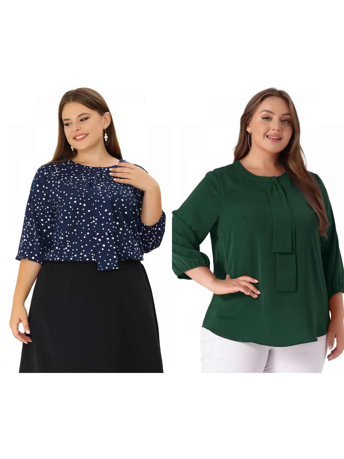 [PACK SALES] Women's Plus Size 2 Pieces Work Formal 3/4 Sleeve Solid Chiffon Blouse