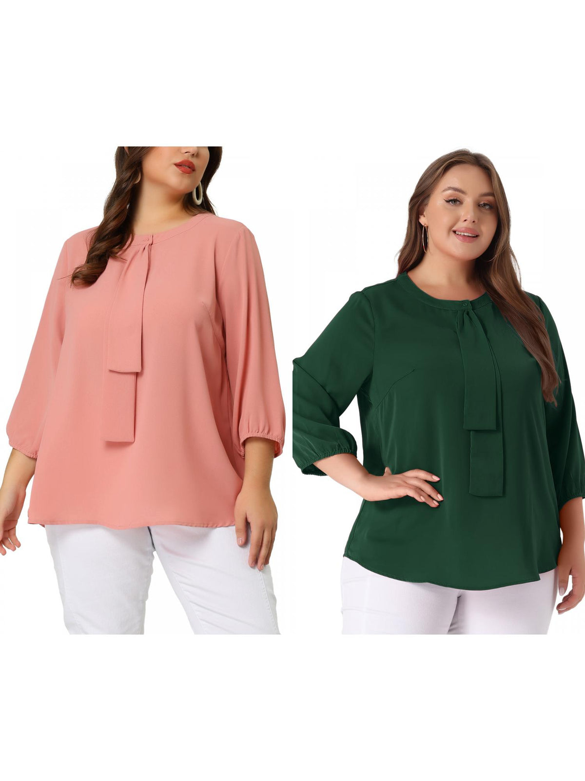 [PACK SALES] Women's Plus Size 2 Pieces Work Formal 3/4 Sleeve Solid Chiffon Blouse