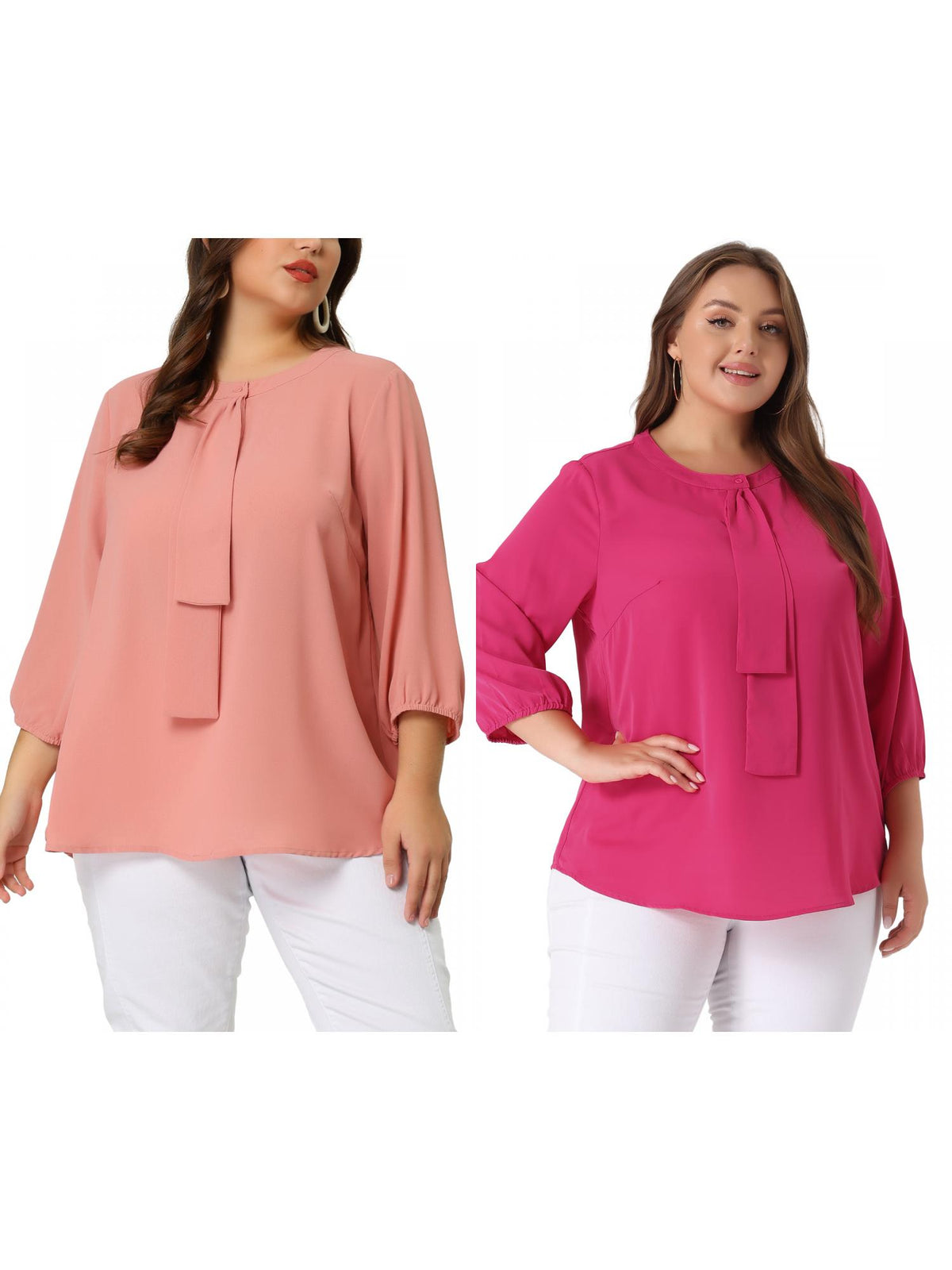 [PACK SALES] Women's Plus Size 2 Pieces Work Formal 3/4 Sleeve Solid Chiffon Blouse