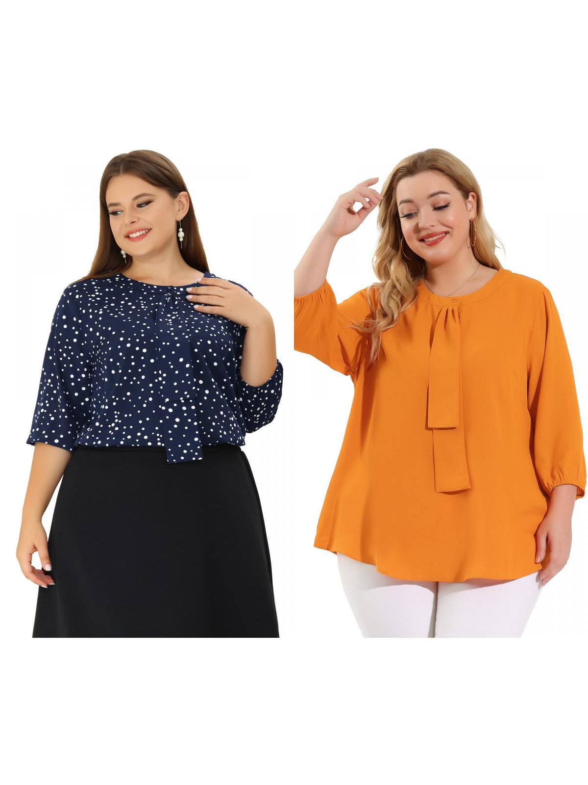 [PACK SALES] Women's Plus Size 2 Pieces Work Formal 3/4 Sleeve Solid Chiffon Blouse