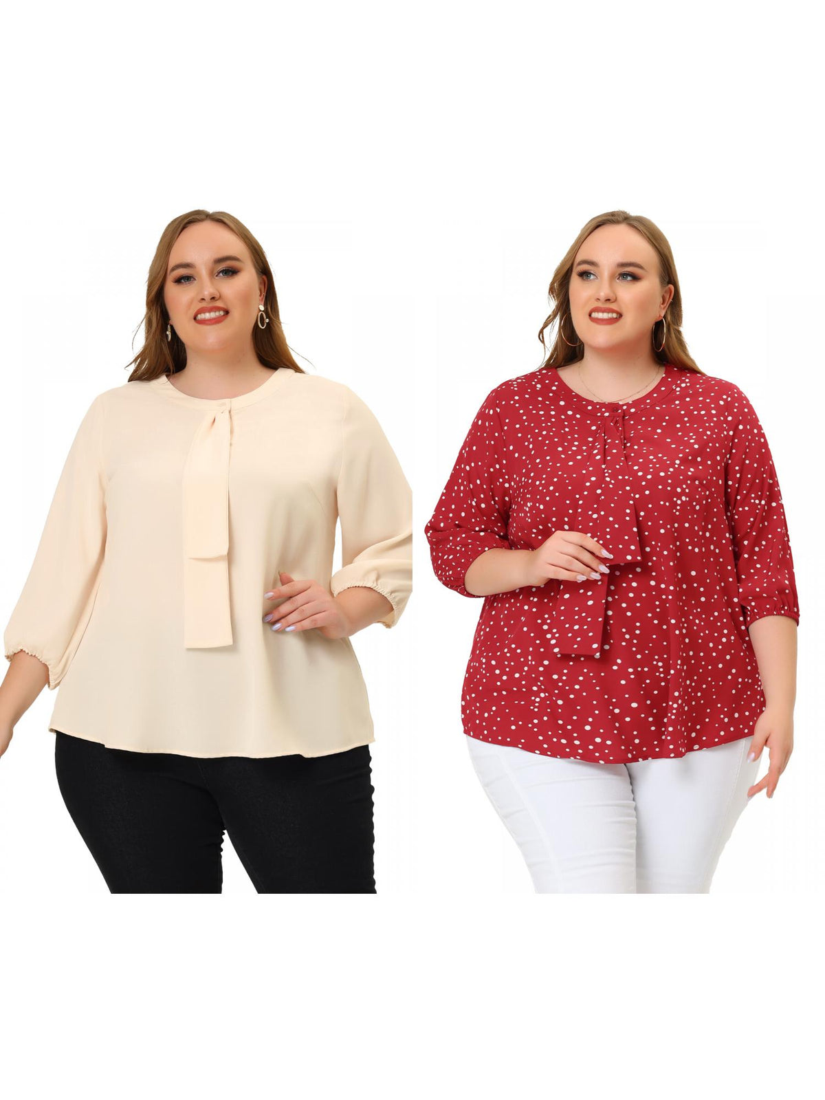 [PACK SALES] Women's Plus Size 2 Pieces Work Formal 3/4 Sleeve Solid Chiffon Blouse
