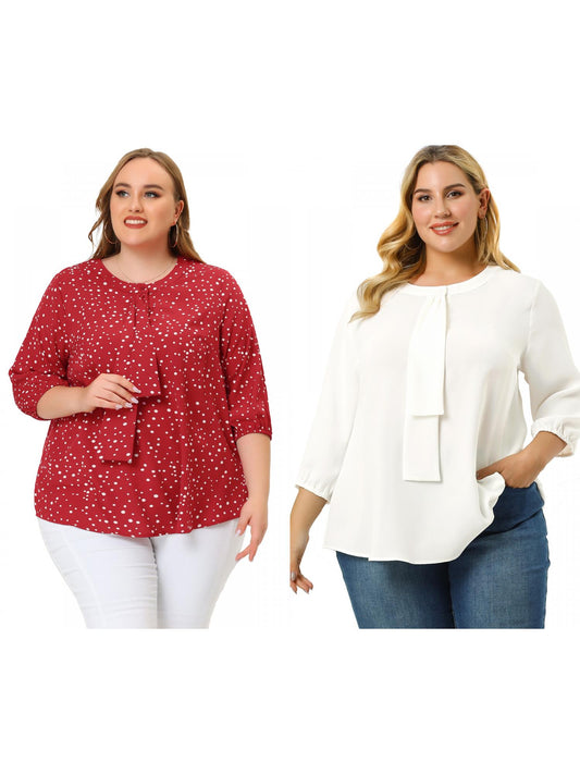 [PACK SALES] Women's Plus Size 2 Pieces Work Formal 3/4 Sleeve Solid Chiffon Blouse