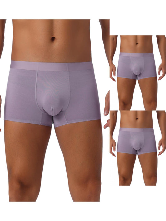 [PACK SALES] Men's 3 Pieces Elastic Waist Solid Color Regular Fit Basic Boxer Briefs