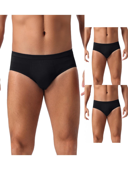 [PACK SALES] Men's 3 Pieces Underwear Solid Color Elastic Waist Briefs