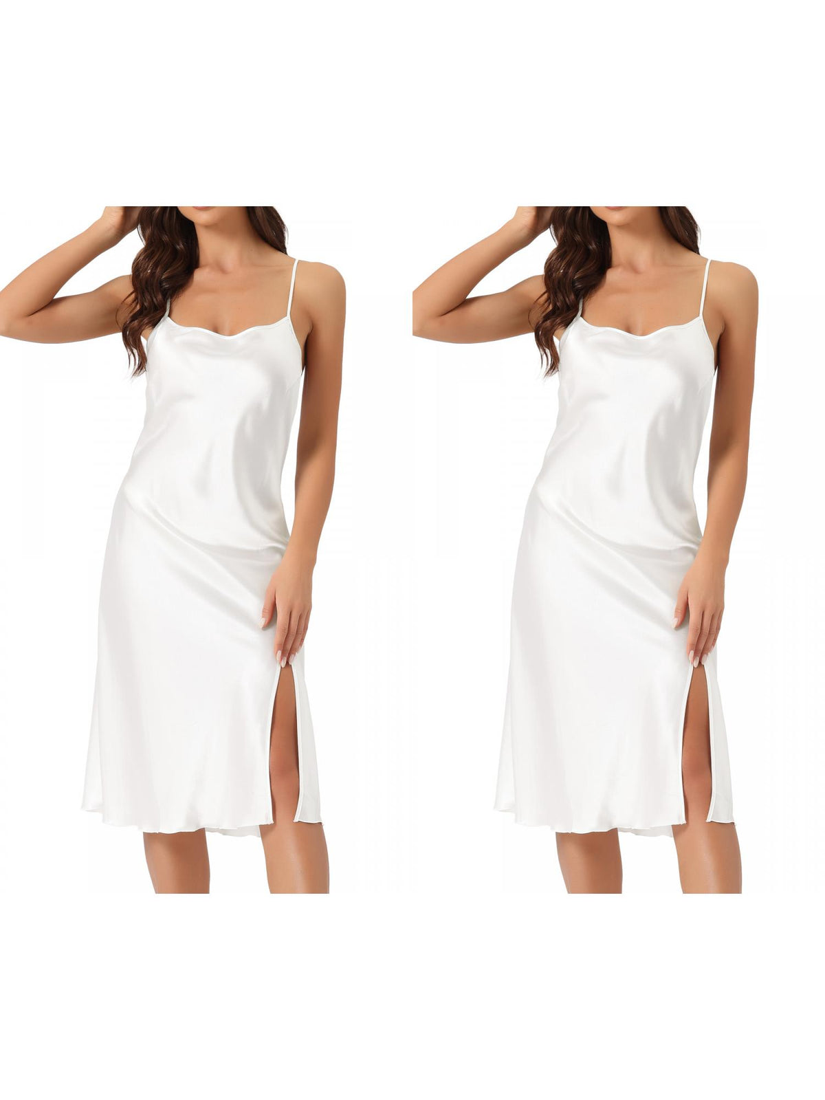 [PACK SALES] Women's Pack Satin Sleep Dress Sleeveless Cowl Neck Silky Midi Nightgown with Thigh Slit