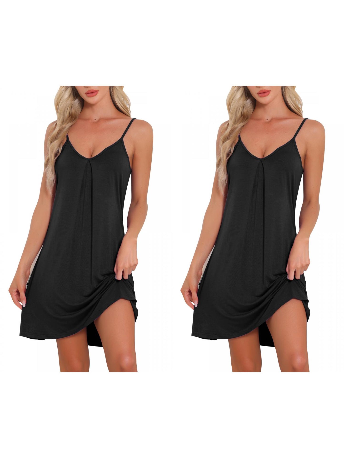 [PACK SALES] Women's 2 Pieces Sleeveless Basic Camisole Nightwear V Neck Nightshirt Pajama Dress Chemise Slip Nightgowns