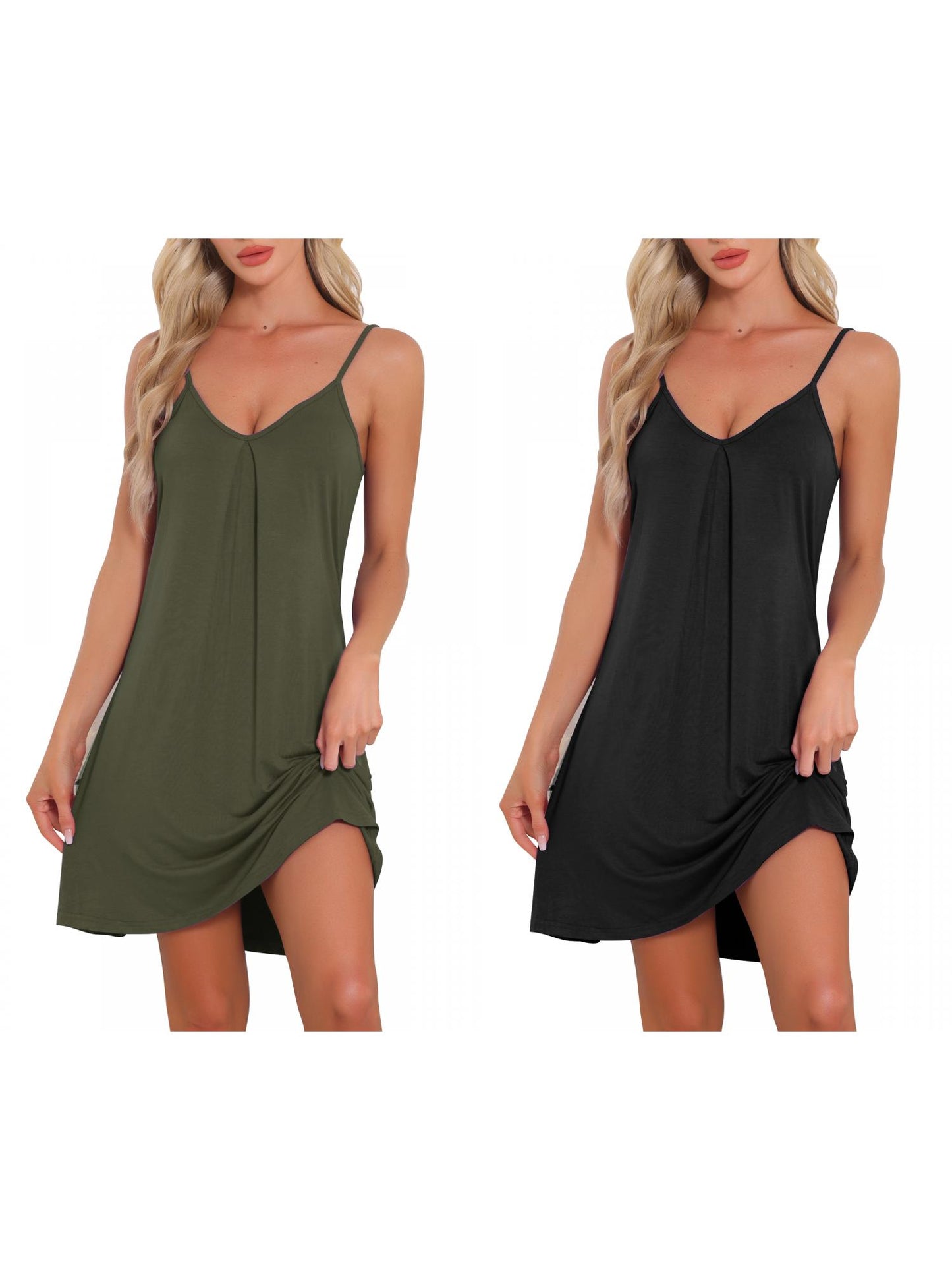 [PACK SALES] Women's 2 Pieces Sleeveless Basic Camisole Nightwear V Neck Nightshirt Pajama Dress Chemise Slip Nightgowns