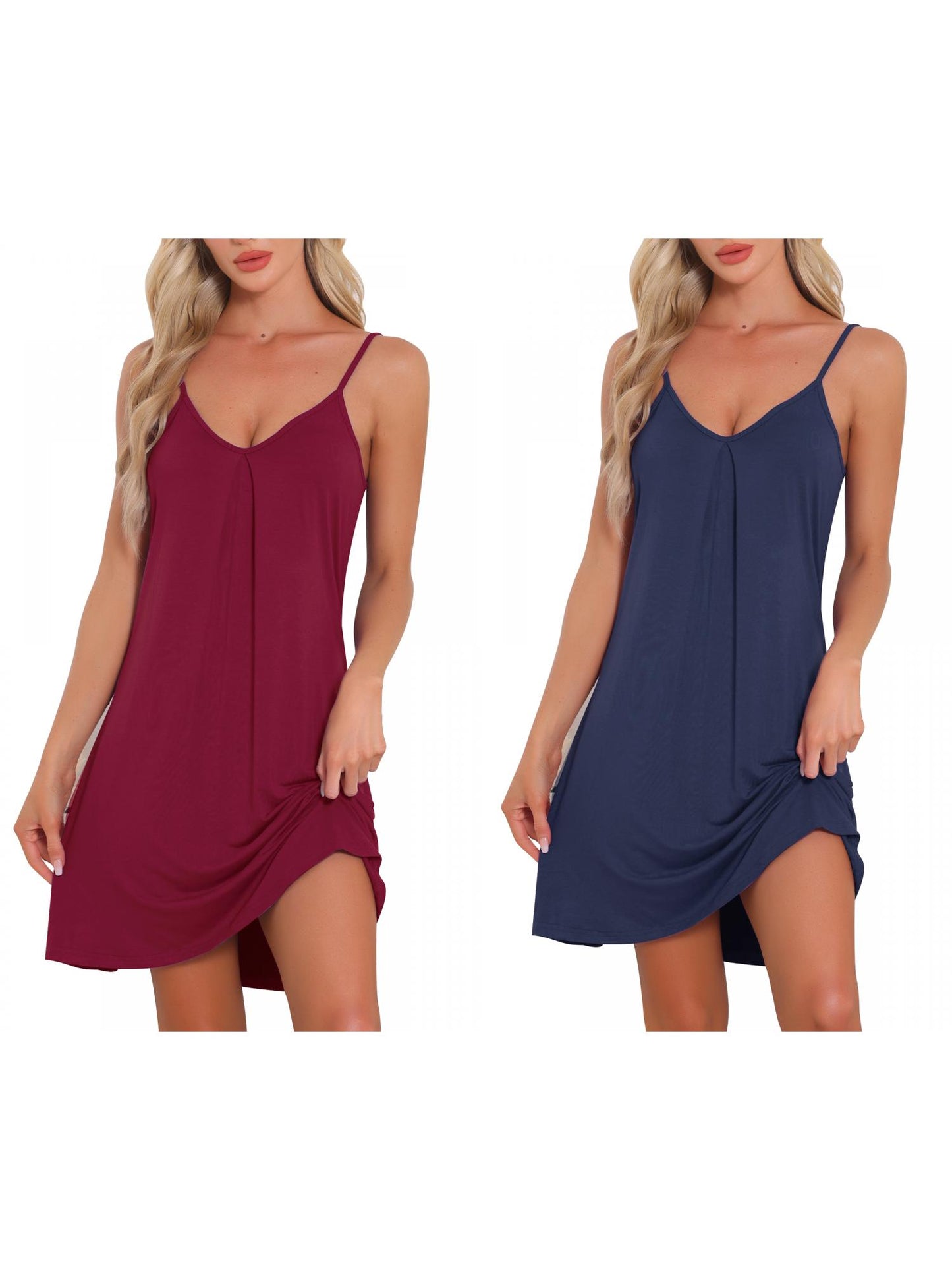 [PACK SALES] Women's 2 Pieces Sleeveless Basic Camisole Nightwear V Neck Nightshirt Pajama Dress Chemise Slip Nightgowns