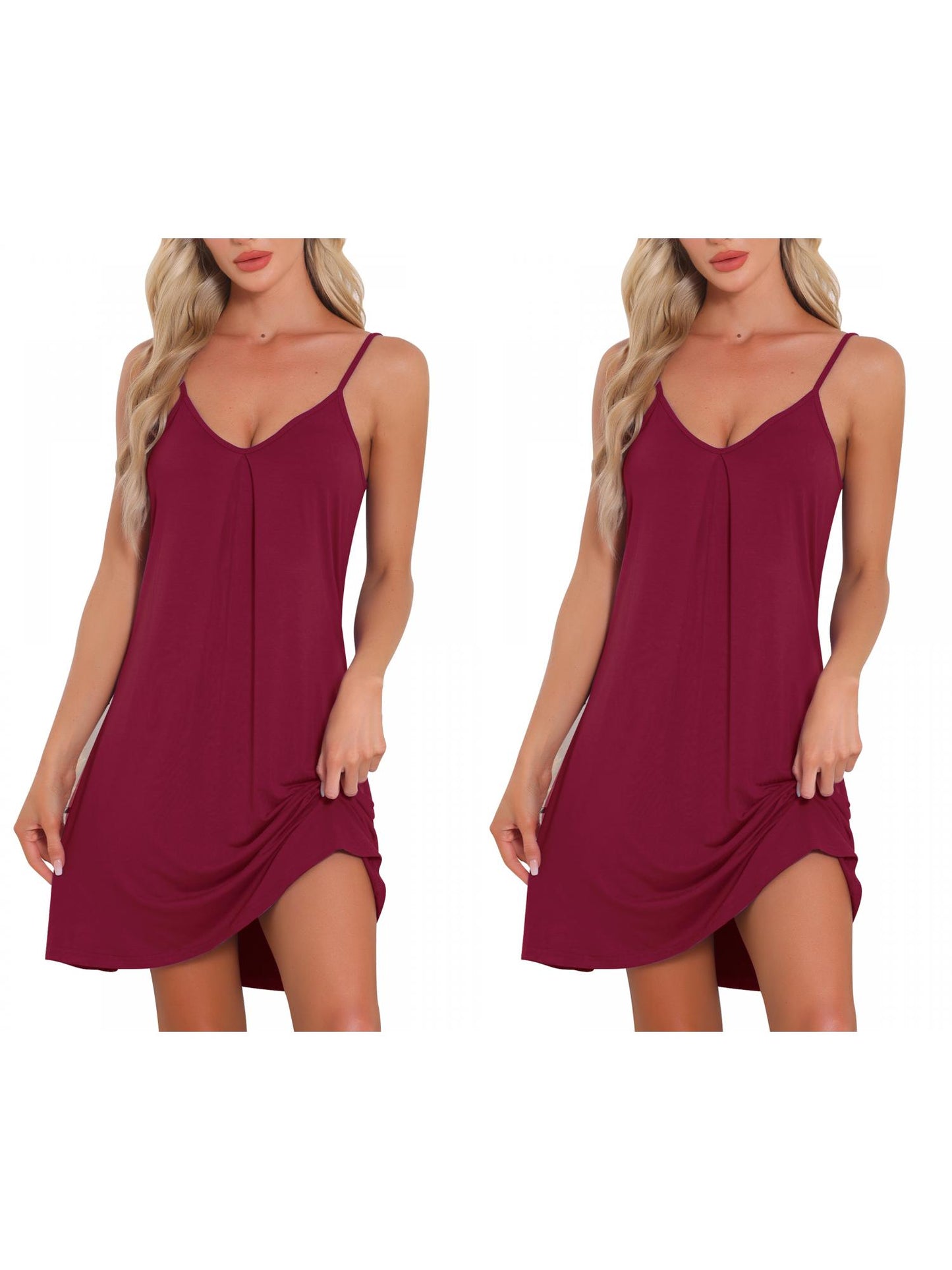 [PACK SALES] Women's 2 Pieces Sleeveless Basic Camisole Nightwear V Neck Nightshirt Pajama Dress Chemise Slip Nightgowns