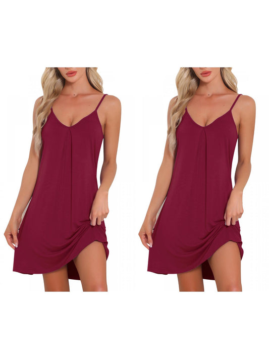 [PACK SALES] Women's 2 Pieces Sleeveless Basic Camisole Nightwear V Neck Nightshirt Pajama Dress Chemise Slip Nightgowns