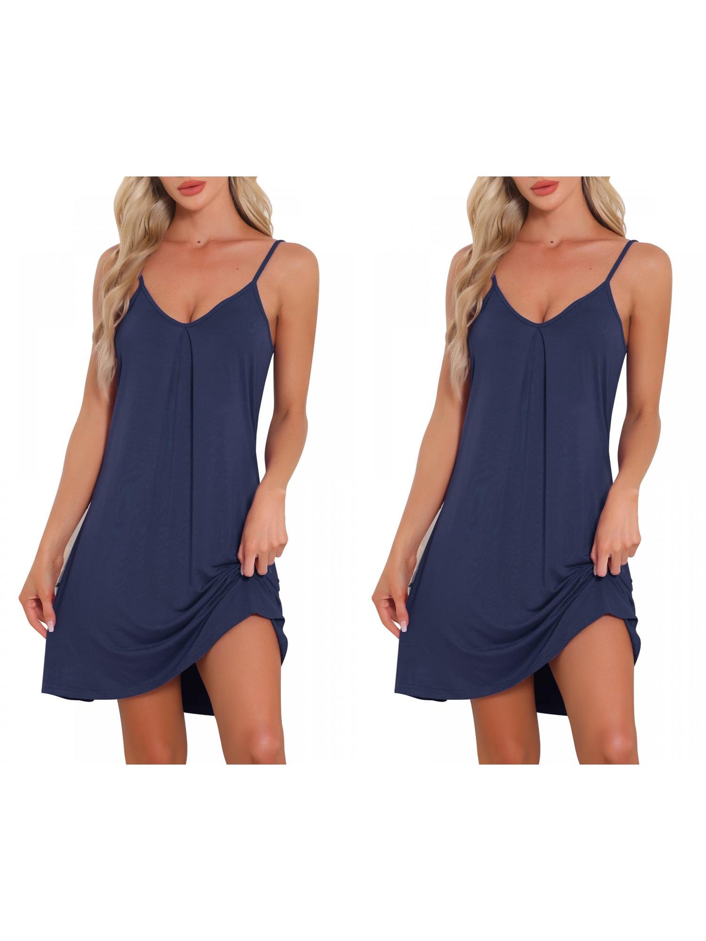 [PACK SALES] Women's 2 Pieces Sleeveless Basic Camisole Nightwear V Neck Nightshirt Pajama Dress Chemise Slip Nightgowns
