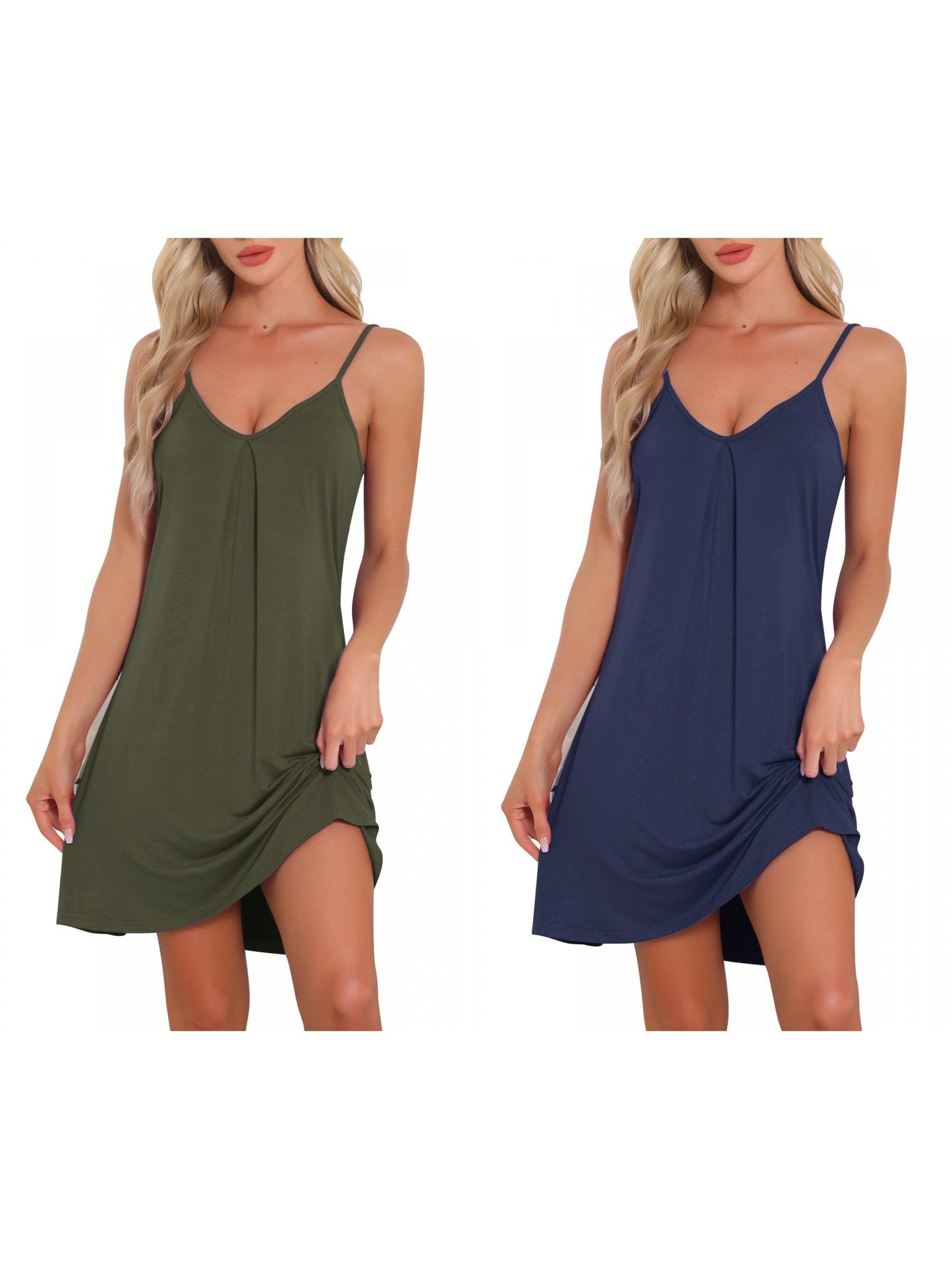 [PACK SALES] Women's 2 Pieces Sleeveless Basic Camisole Nightwear V Neck Nightshirt Pajama Dress Chemise Slip Nightgowns