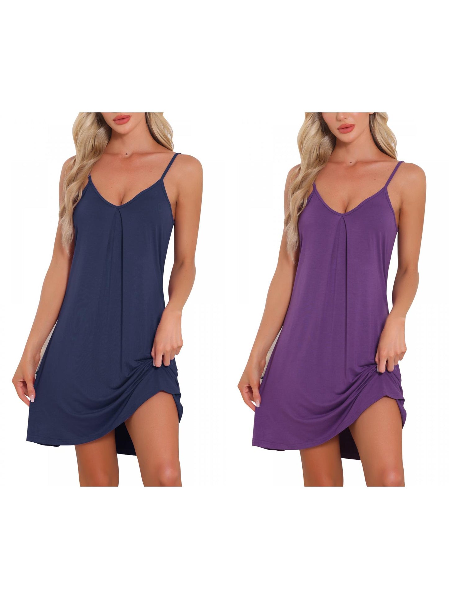 [PACK SALES] Women's 2 Pieces Sleeveless Basic Camisole Nightwear V Neck Nightshirt Pajama Dress Chemise Slip Nightgowns