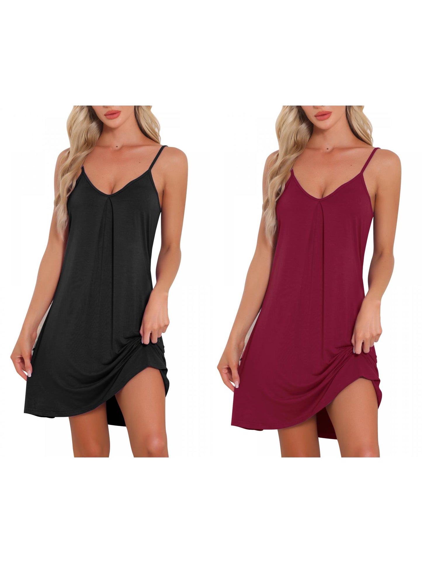 [PACK SALES] Women's 2 Pieces Sleeveless Basic Camisole Nightwear V Neck Nightshirt Pajama Dress Chemise Slip Nightgowns
