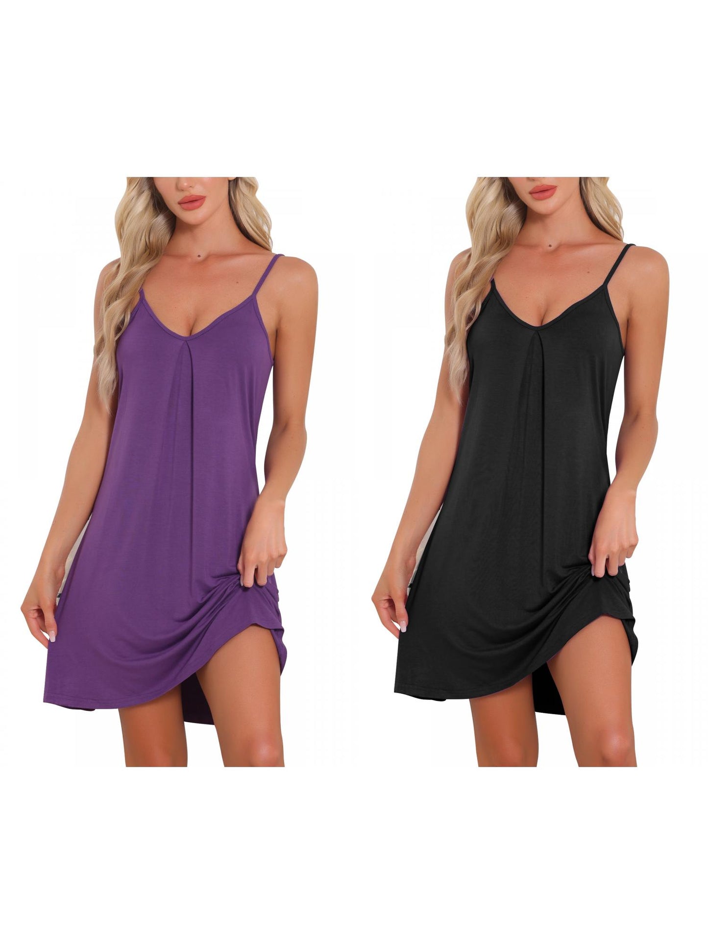 [PACK SALES] Women's 2 Pieces Sleeveless Basic Camisole Nightwear V Neck Nightshirt Pajama Dress Chemise Slip Nightgowns