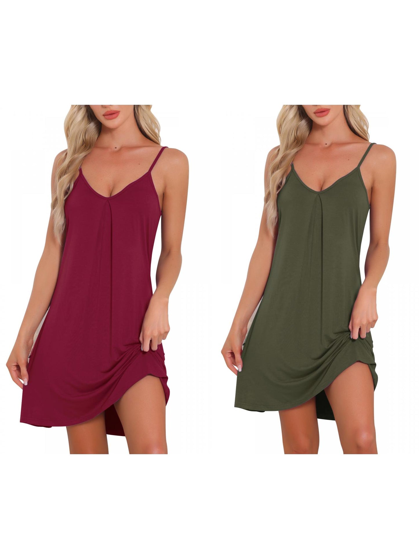 [PACK SALES] Women's 2 Pieces Sleeveless Basic Camisole Nightwear V Neck Nightshirt Pajama Dress Chemise Slip Nightgowns