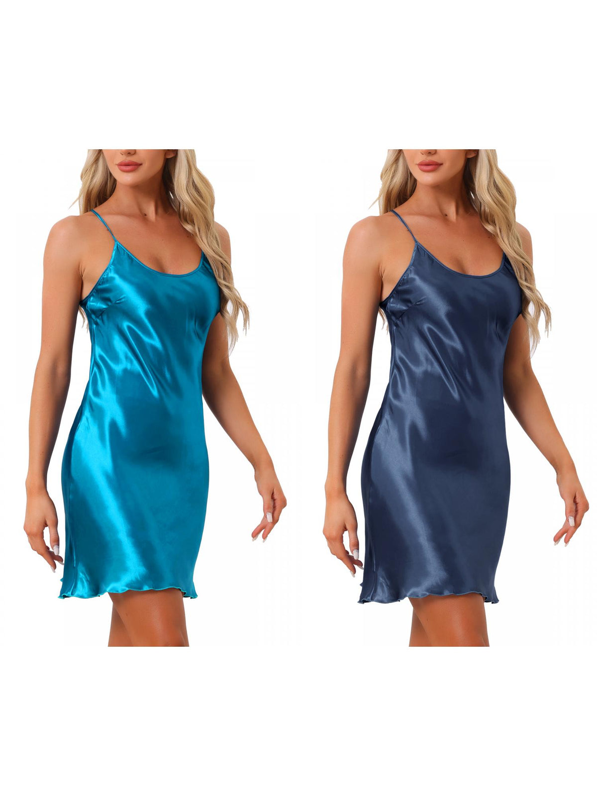 [PACK SALES] Women's 2 Pieces Satin Nightgown Adjustable Suspender Spaghetti Strap Camisole