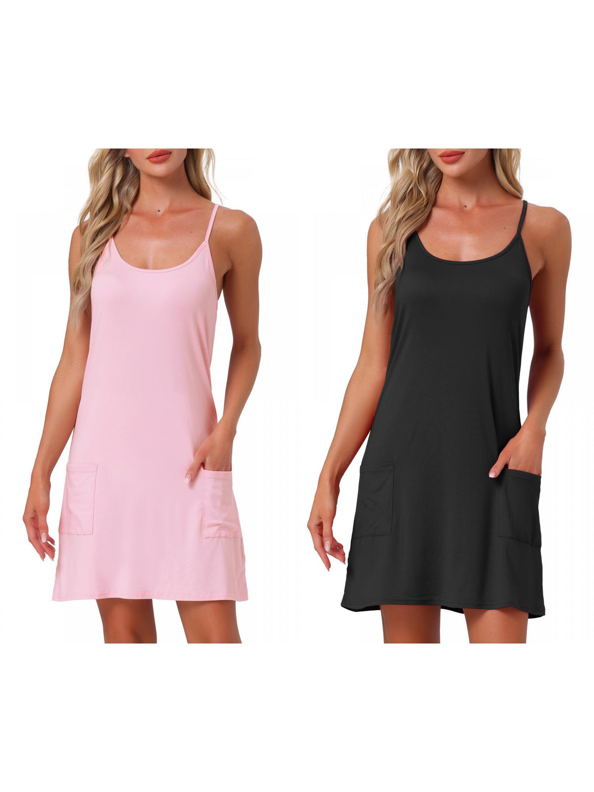 [PACK SALES] Women's 2 Pieces Nightgowns Sleeveless Sleepwear Racerback Sleepdress Chemise with Pockets