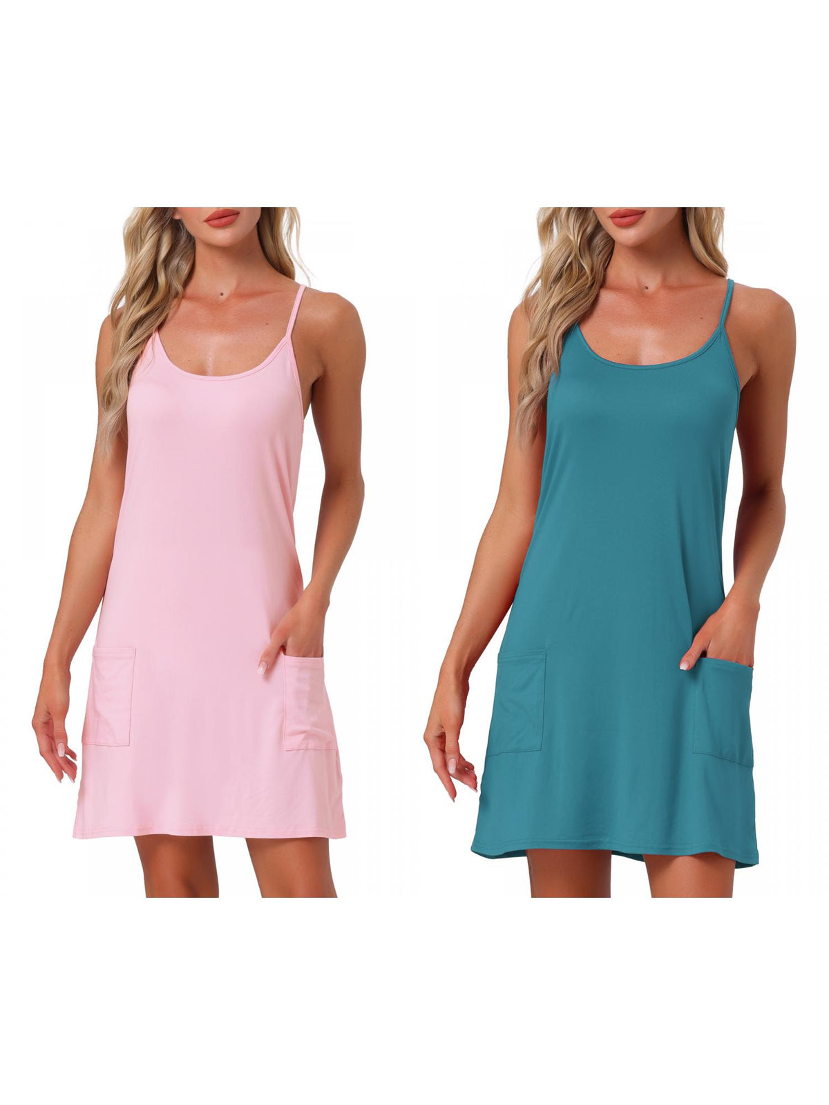 [PACK SALES] Women's 2 Pieces Nightgowns Sleeveless Sleepwear Racerback Sleepdress Chemise with Pockets