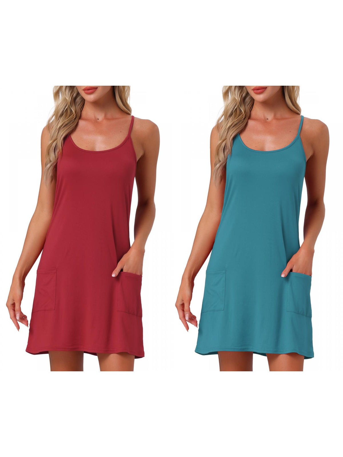 [PACK SALES] Women's 2 Pieces Nightgowns Sleeveless Sleepwear Racerback Sleepdress Chemise with Pockets