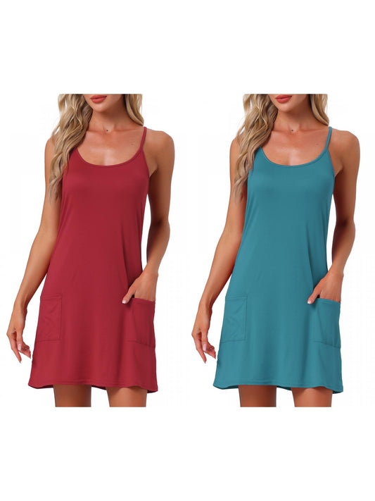[PACK SALES] Women's 2 Pieces Nightgowns Sleeveless Sleepwear Racerback Sleepdress Chemise with Pockets