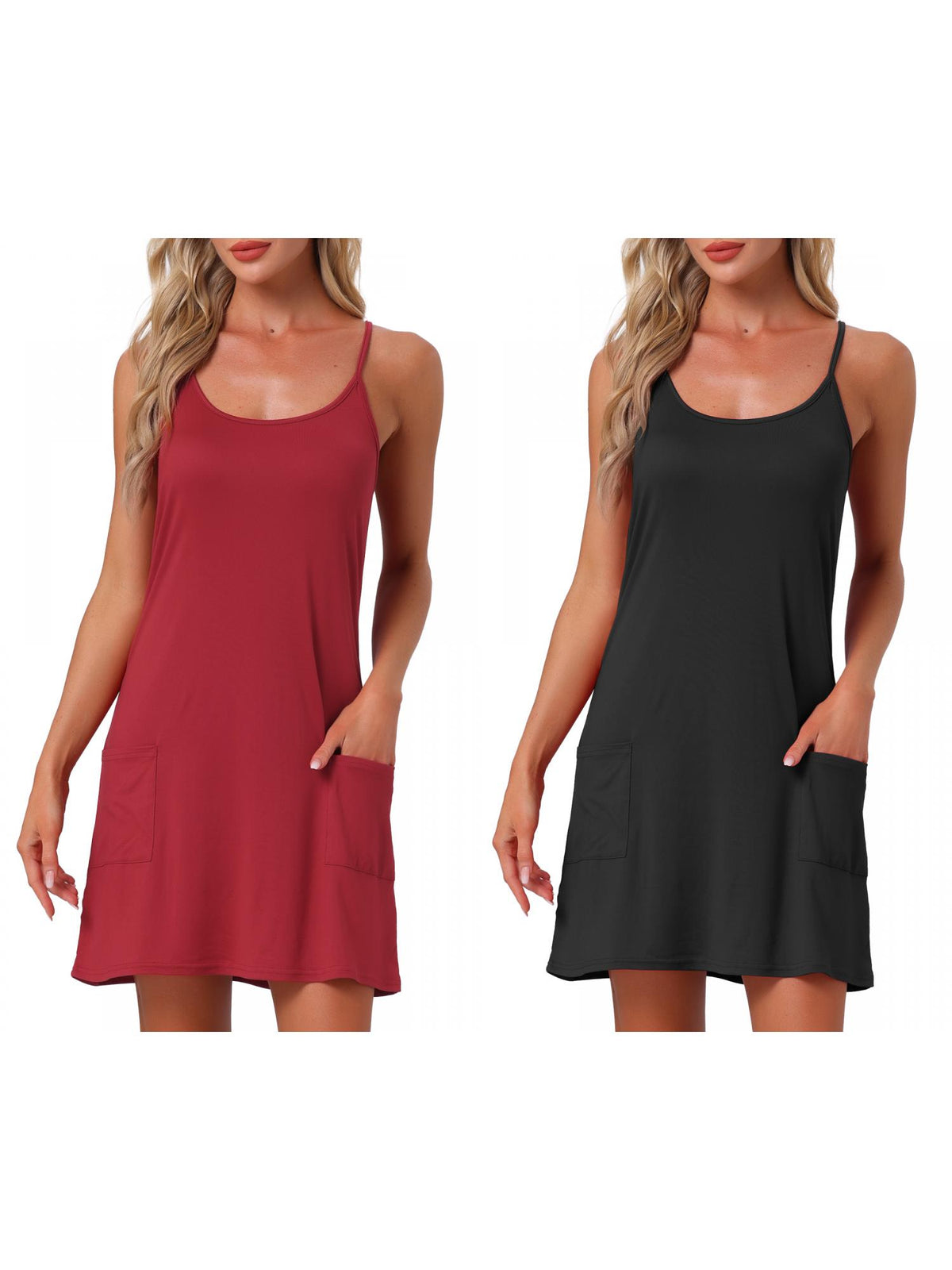 [PACK SALES] Women's 2 Pieces Nightgowns Sleeveless Sleepwear Racerback Sleepdress Chemise with Pockets