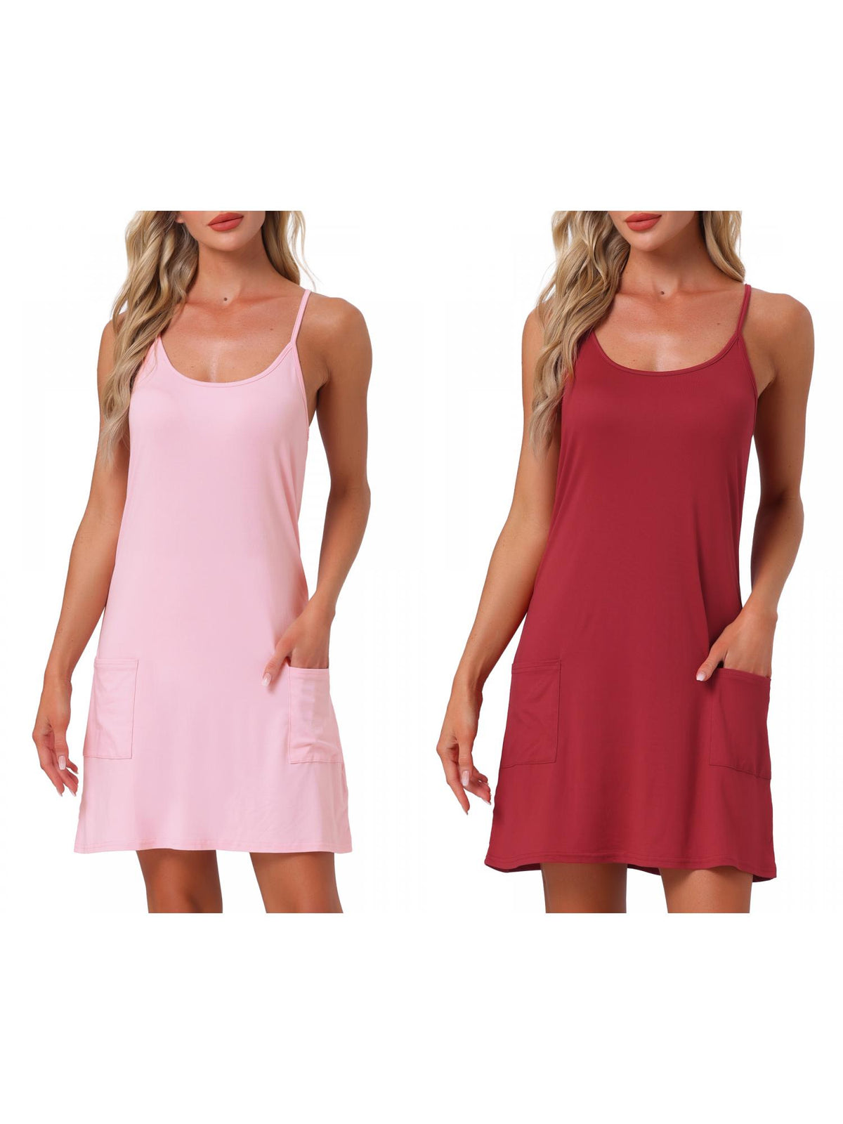 [PACK SALES] Women's 2 Pieces Nightgowns Sleeveless Sleepwear Racerback Sleepdress Chemise with Pockets