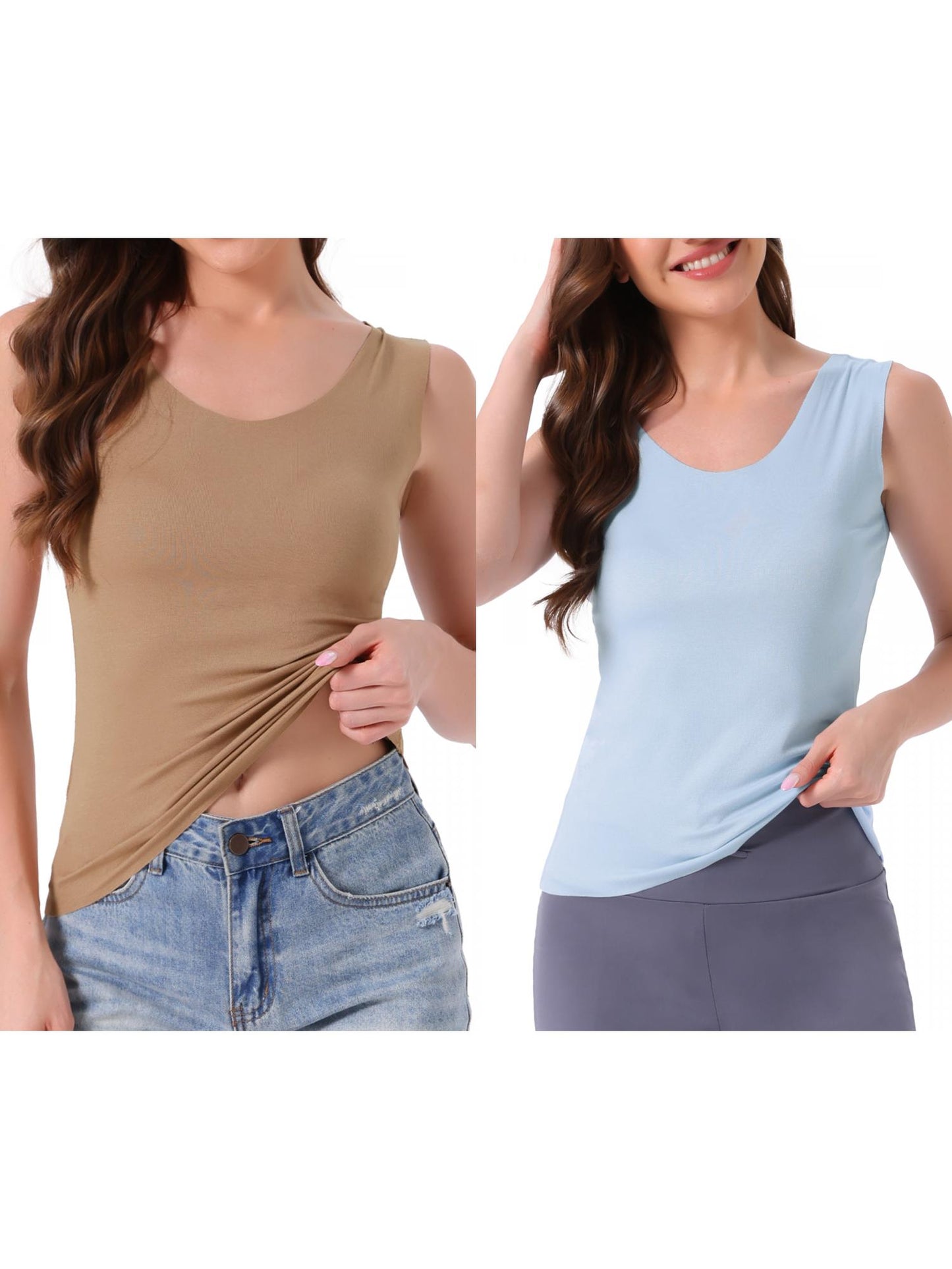 [PACK SALES] Women's 2 Pieces Modal Tank Tops Sleeveless U-Neck with Wide Straps Loungewear Basics