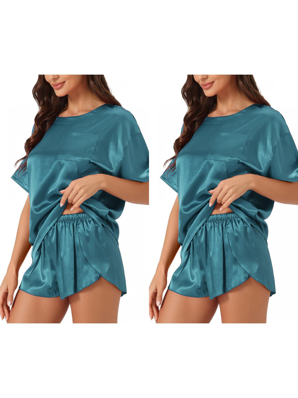 [PACK SALES] Women's 2 Sets Satin Pajama Set Spring-Summer Short-Sleeve Tee & Shorts Sleepwear