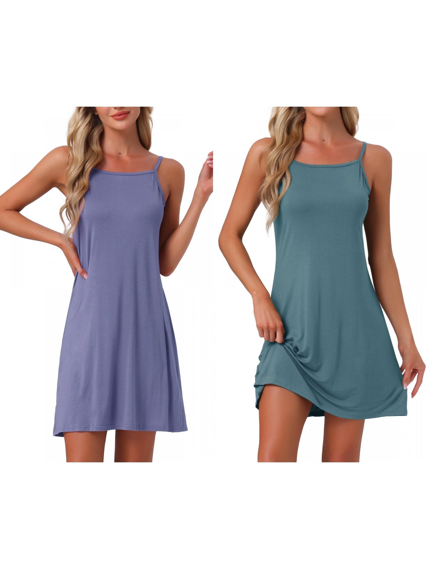 [PACK SALES] Women's 2 Pieces Modal Spaghetti-Strap Crewneck Nightgown Sleepwear