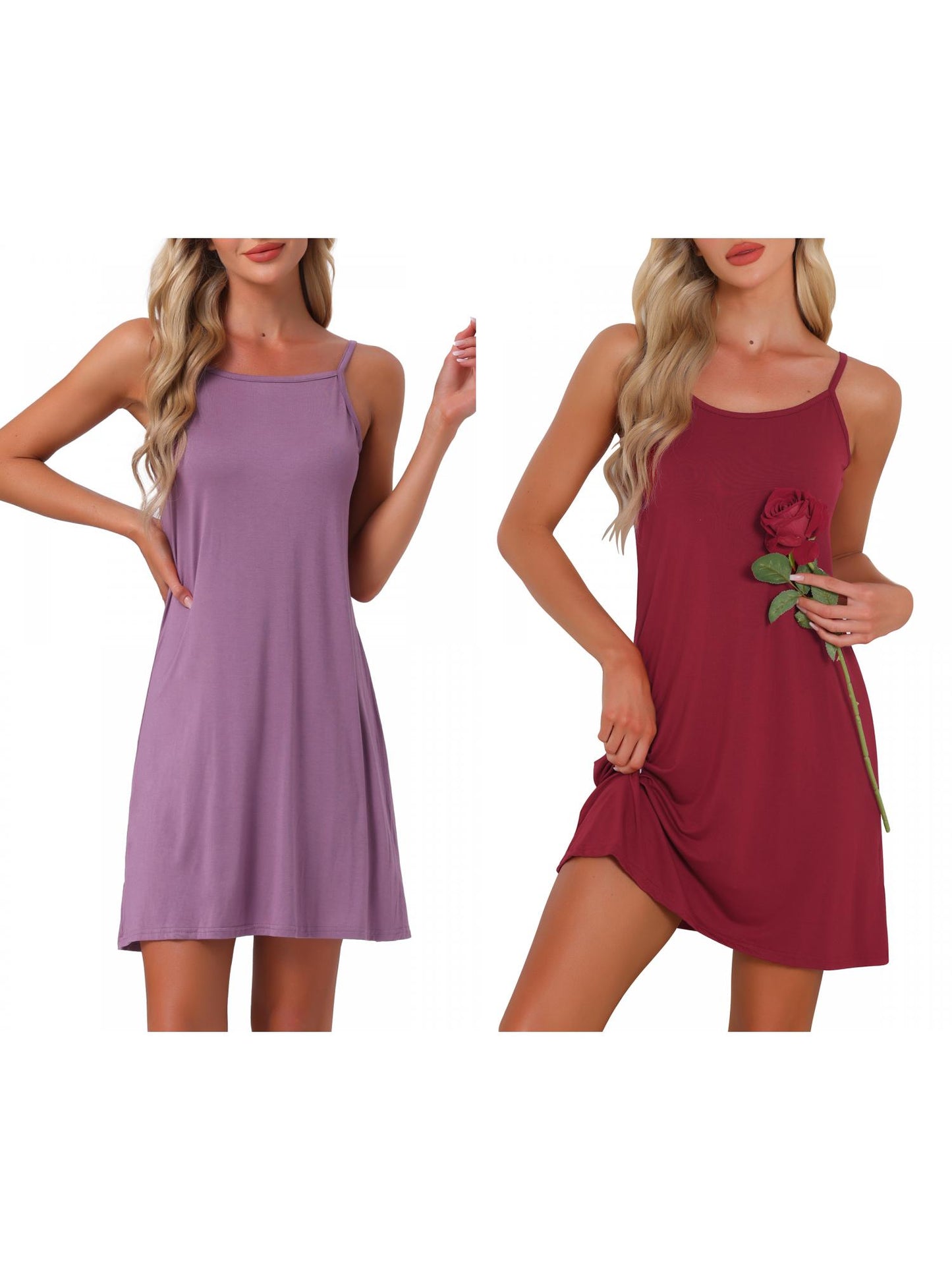 [PACK SALES] Women's 2 Pieces Modal Spaghetti-Strap Crewneck Nightgown Sleepwear