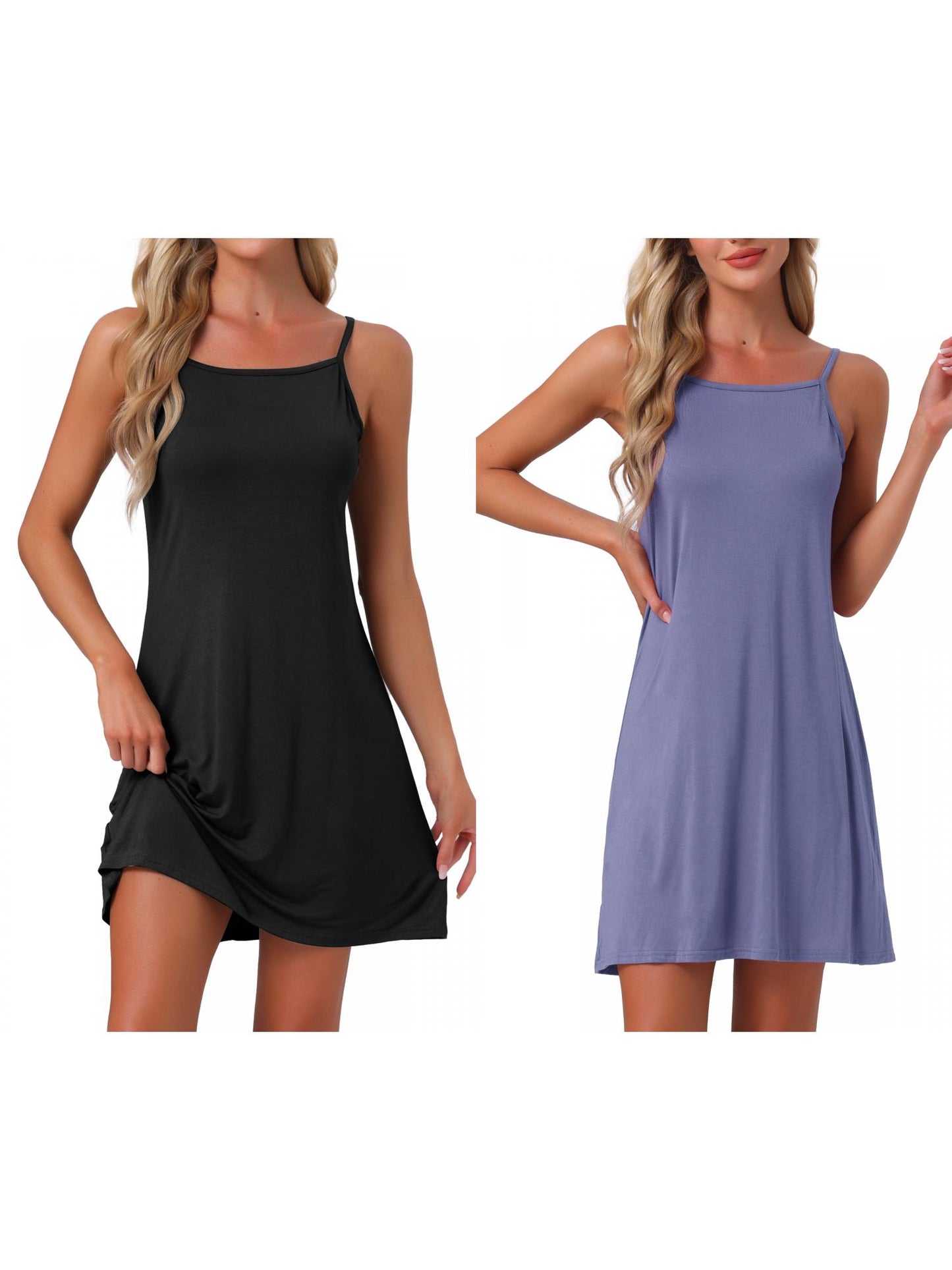[PACK SALES] Women's 2 Pieces Modal Spaghetti-Strap Crewneck Nightgown Sleepwear