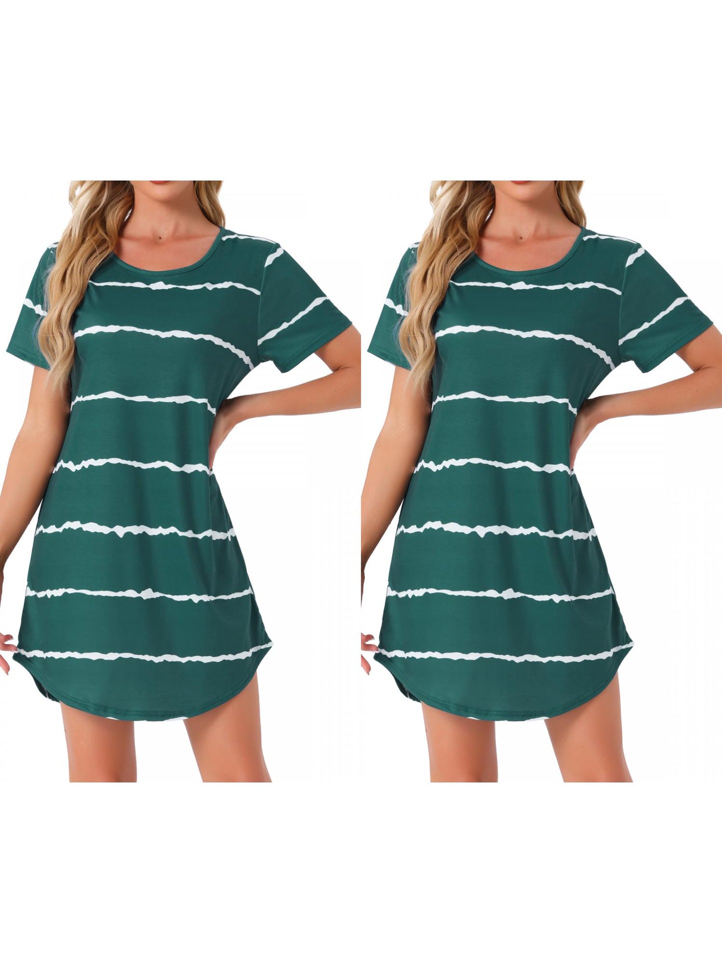 [PACK SALES] Women's 2 Pieces Sleep Shirts Short Sleeve Striped Nightgown with Pockets Knit Loungewear Dress